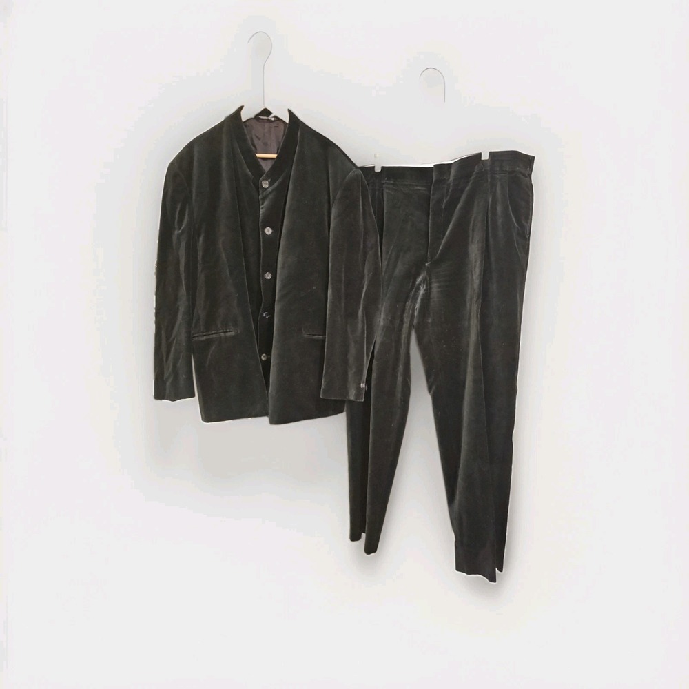 Falcone Suit Mens 50L 42x33 Solid Black VELVET Parsons Collar Vintage Union Made